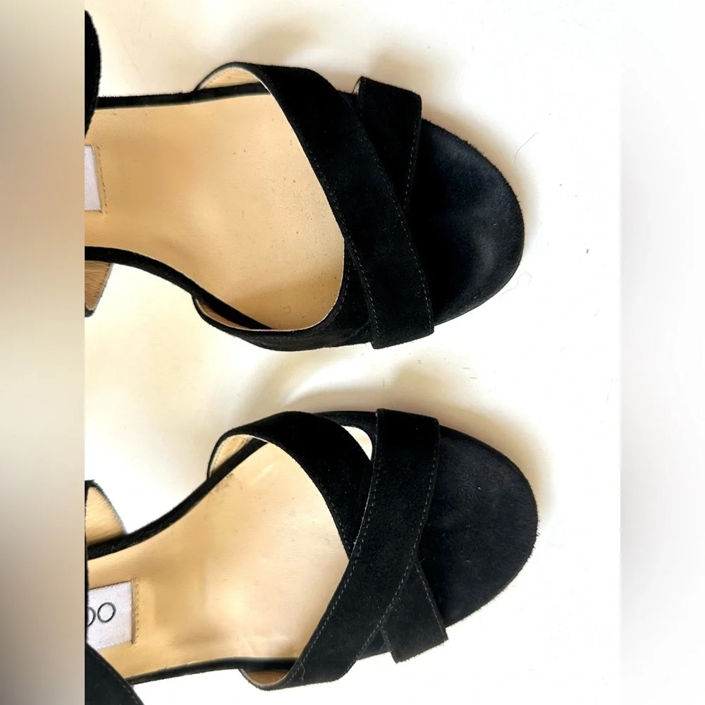 EUC Jimmy Choo Lottie Elegant Black Strappy Suede Heels, Black, 37, 7 - Picture 9 of 15